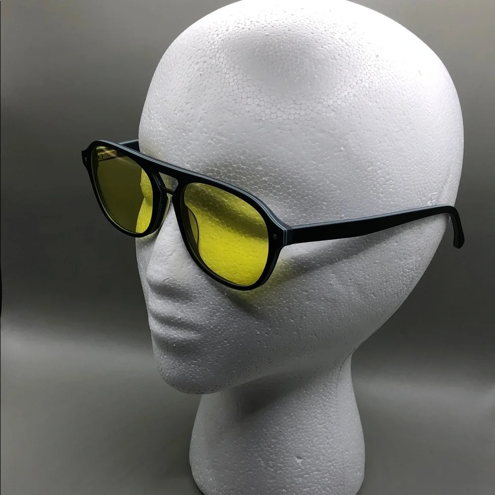 YesGlasses YesLook Grandpa Acetate Black Aviator Yellow Tinted Sunglasses Unisex